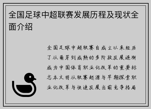 全国足球中超联赛发展历程及现状全面介绍